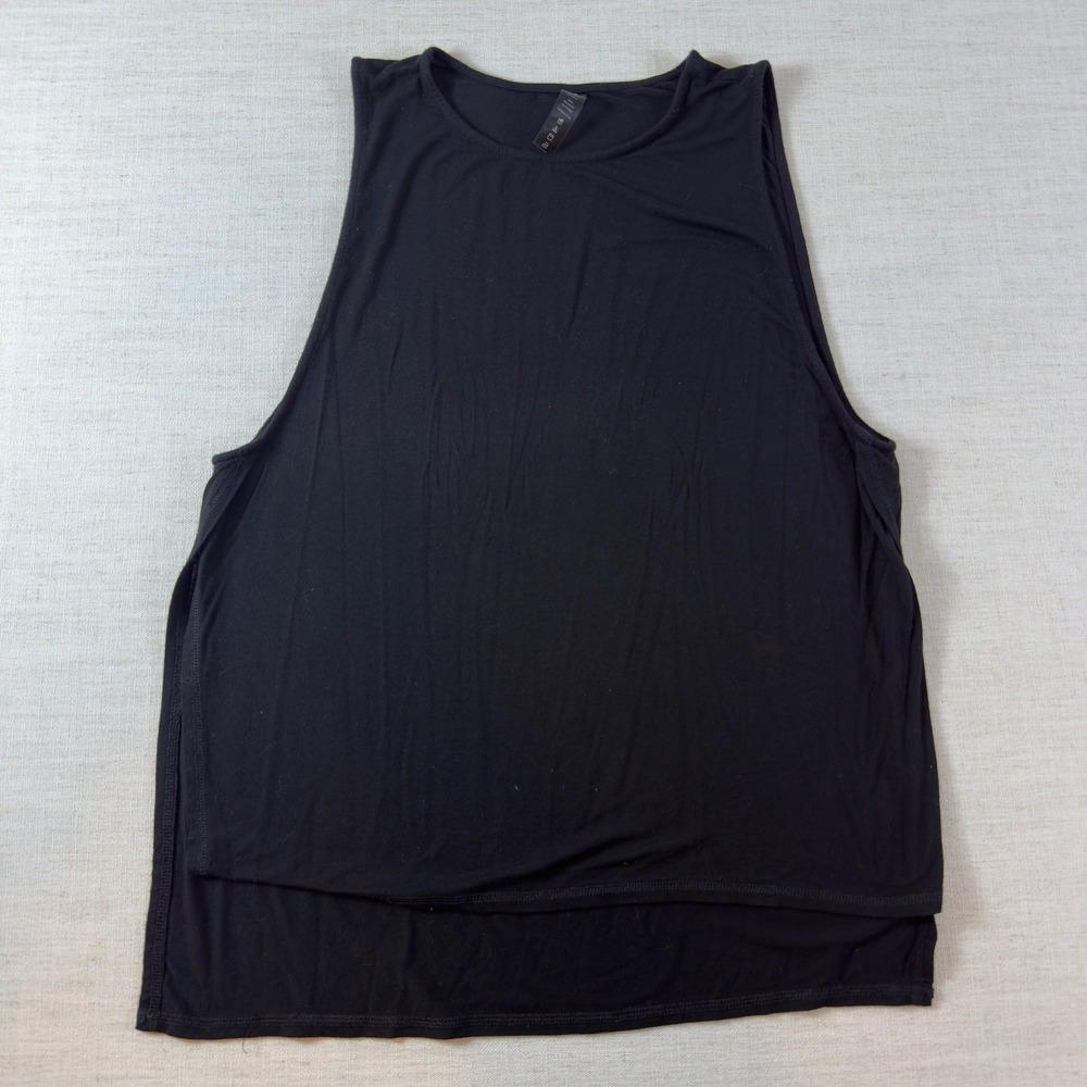Yogalicious Tie Back Tank Top Womens L Black Open Back High Low Yoga Activewear